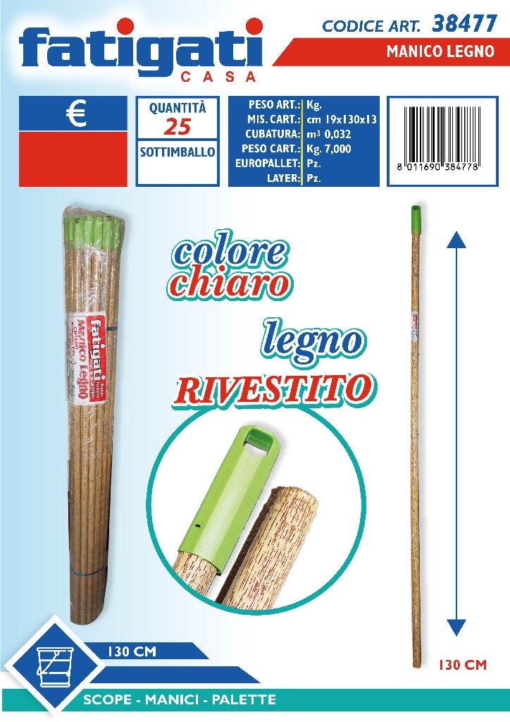 Manico scopa legno 130cm, Scope e spazzettoni